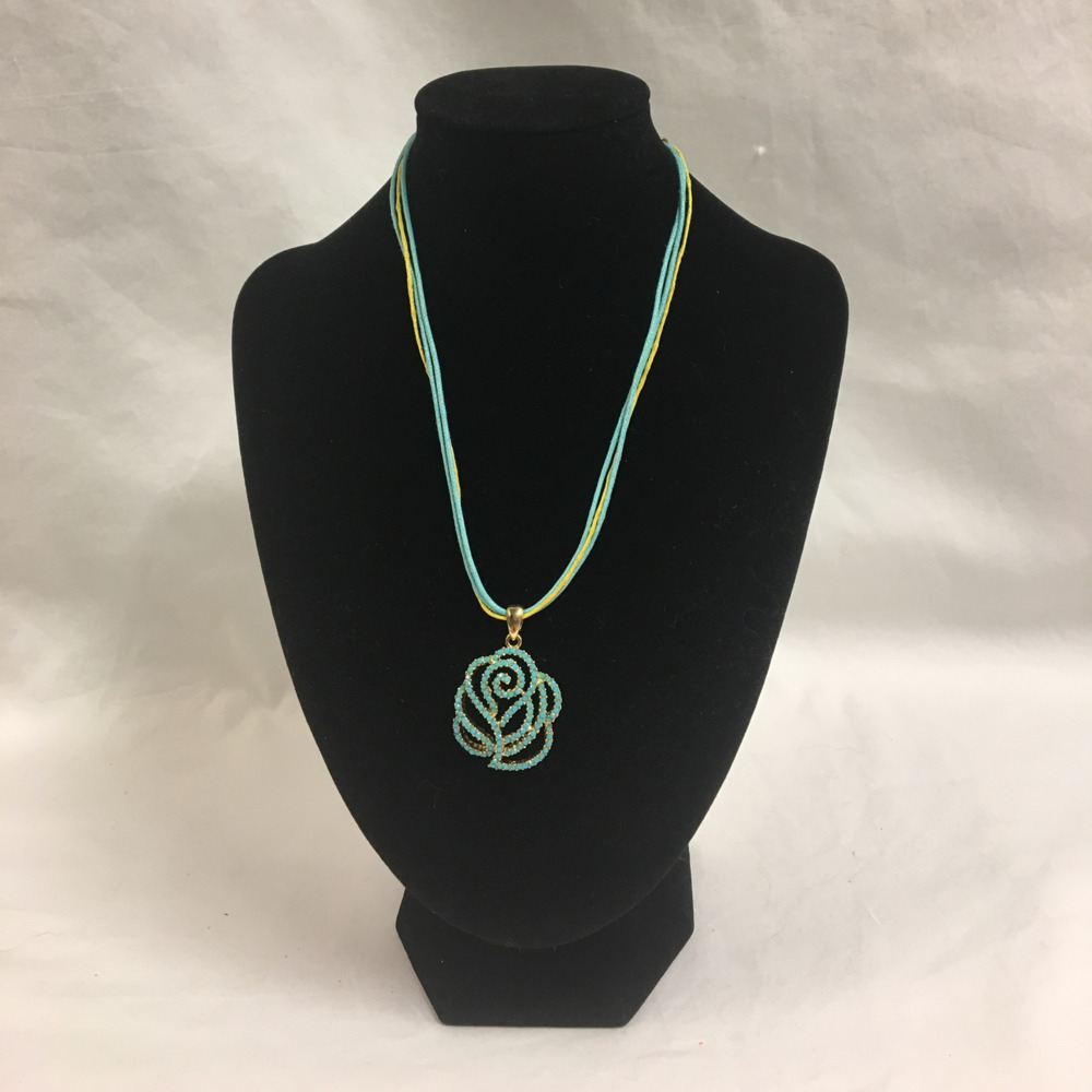Blue Metal Jeweled Flower Neck